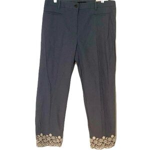NWT Ann Taylor 12 Blue Gray Eyelet Lace Embroidered Hem Cropped Mid-Rise Pants